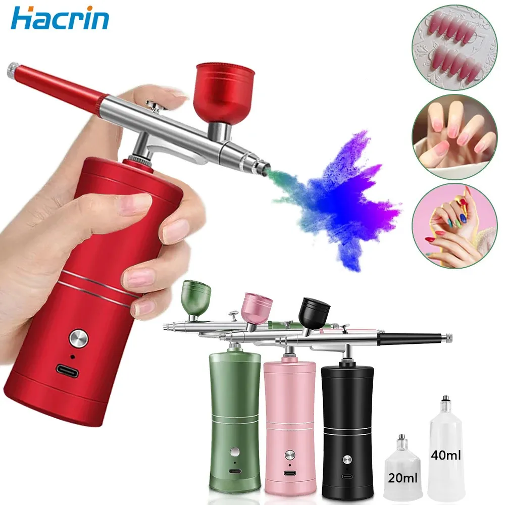 Spray Gun Nail Mini Portable Air Brush With Compressor Kit som används för nagelkonst Craft Pastry Cake Paint Model Nano Spray Gun 350KPa K5 240113