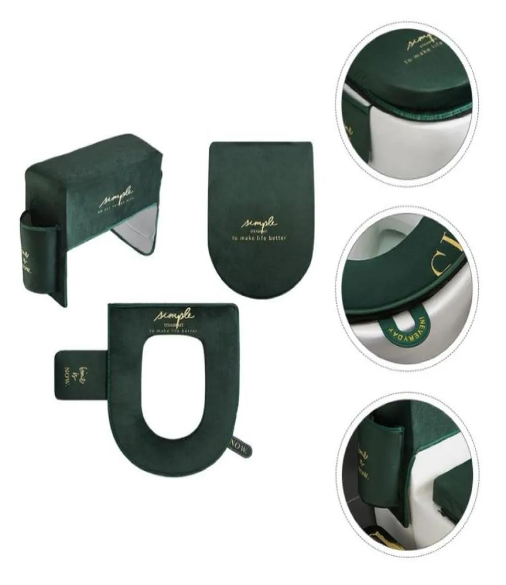 Toilet Seat Covers 1Set Waterproof Cushion Water Tank Cover Lid Dark Green3107173