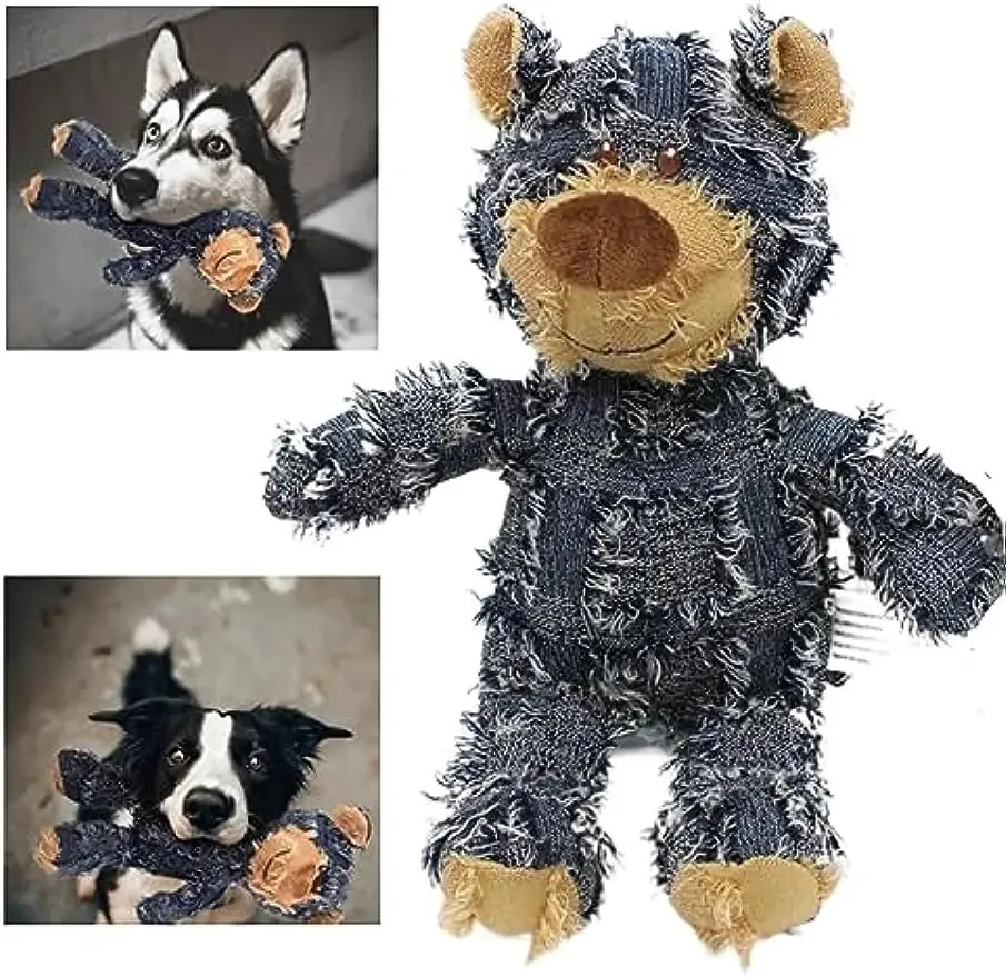 Oförstörbar robust Bear Dog Toy Dålig Squeaky Dog Toys för tunga tuggare Obrytbara fyllda plyschhundleksaker 240113