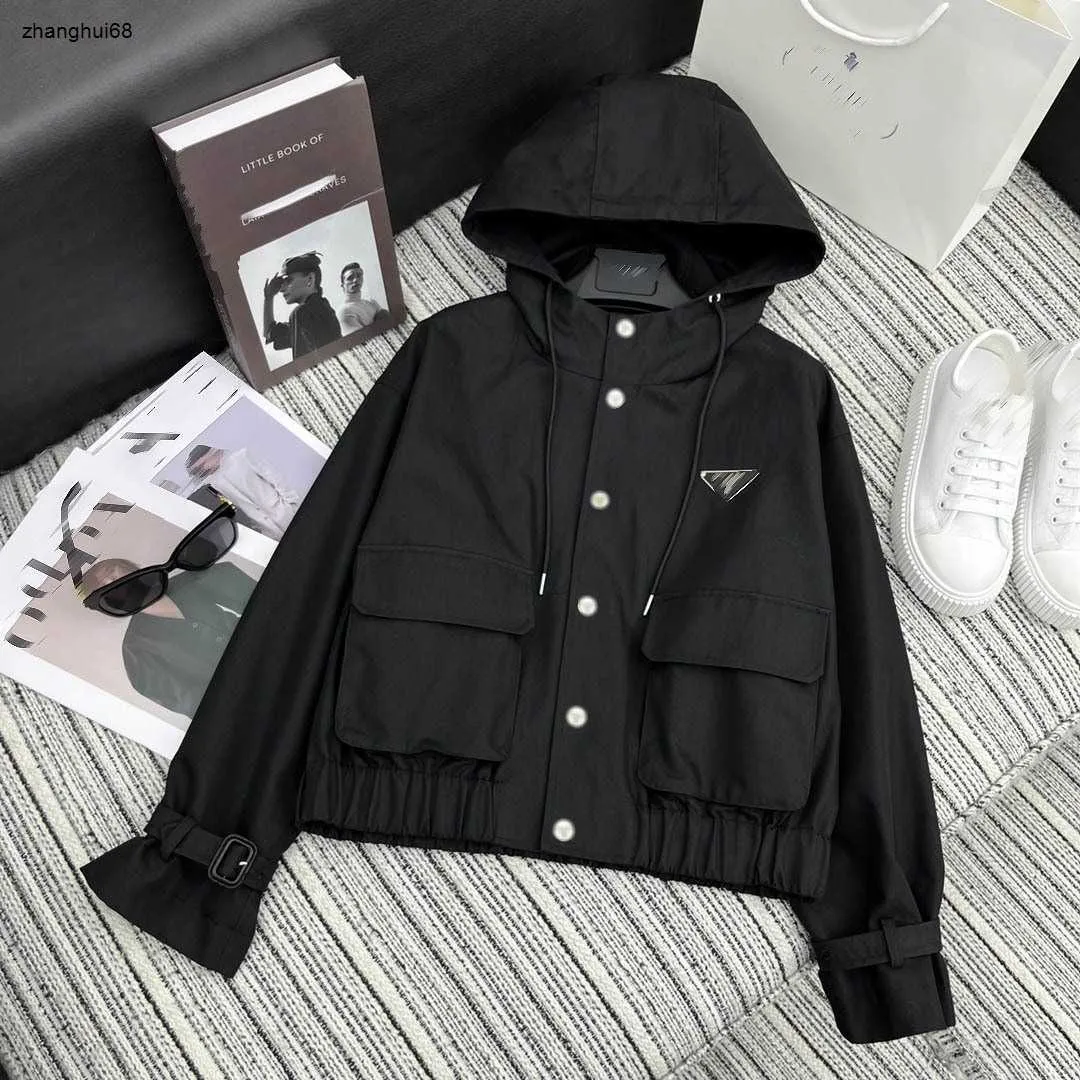 Brand women jacket luxurious fashion Triangle logo hooded long sleeve button windbreaker coat upper garment Jan 13