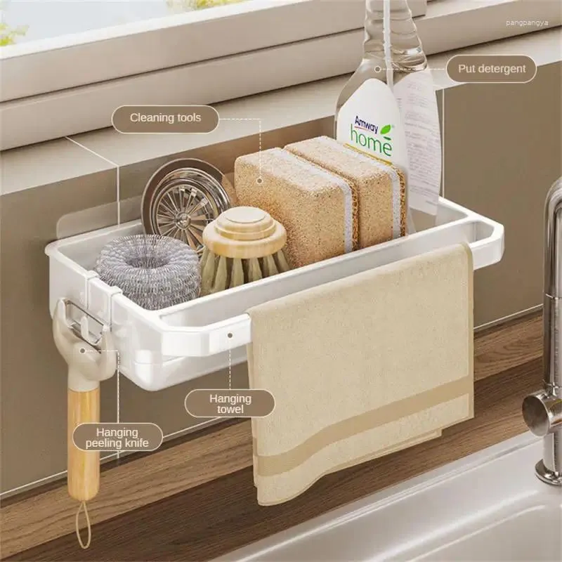 Kitchen Storage Sponge Holder For Sink Exempted Point Shelf Water Faucet Wall -mounted Wipe Draining Rack