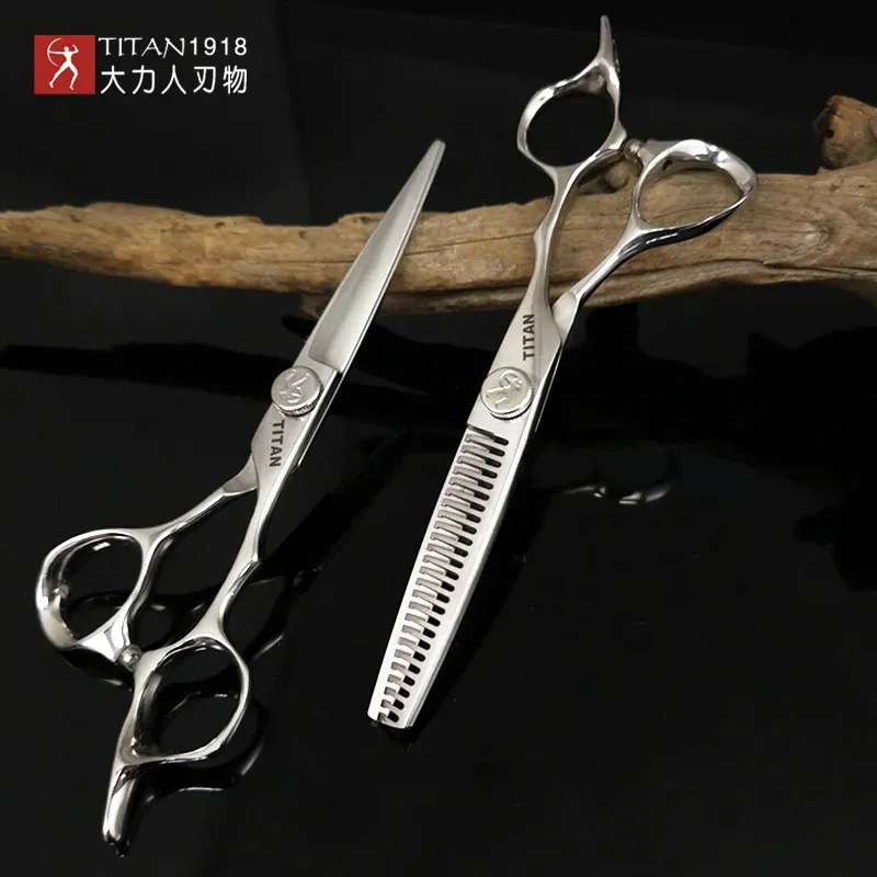 Titan Professional Frisör Barberverktyg Salong Hårklippande tunnare Set med 6,0 ​​7 tum hår sax 240112