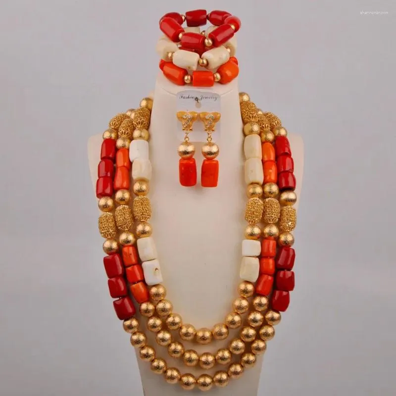 Necklace Earrings Set Fashion Real Coral African Jewelry White/Orange/Red Women Nigerian Wedding Beads Bridal