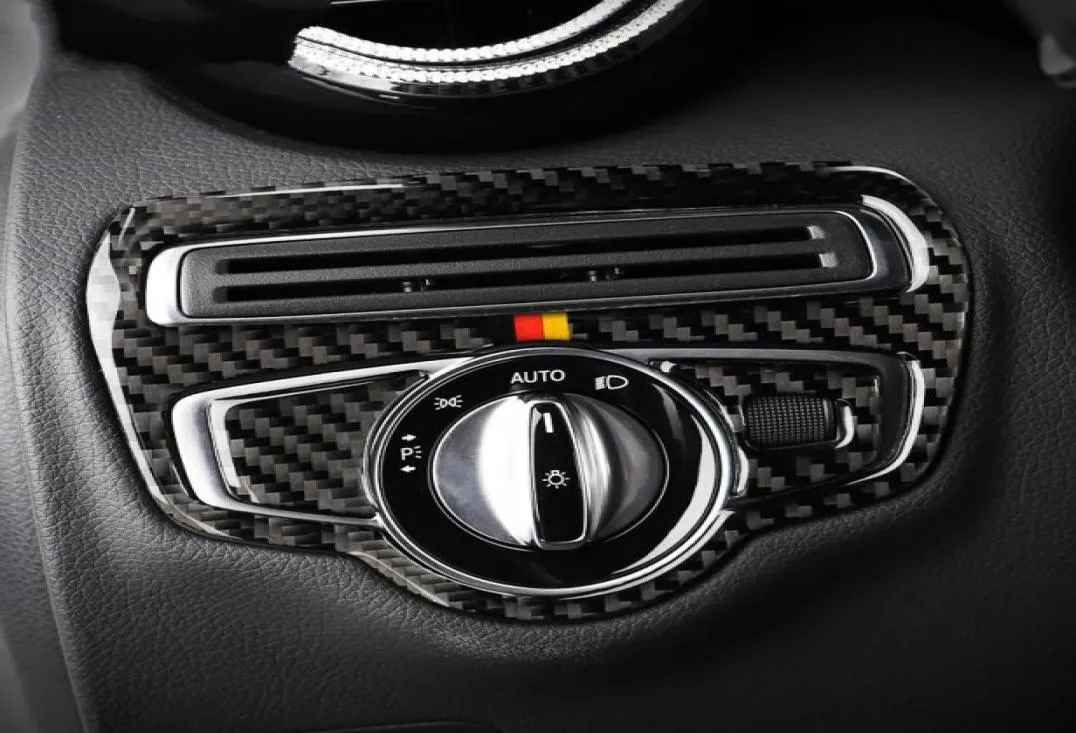 Kolfiber strålkastare ram cover trim bilstyling klistermärke för Mercedes C Class W205 C180 C200 GLC Accessories8697027