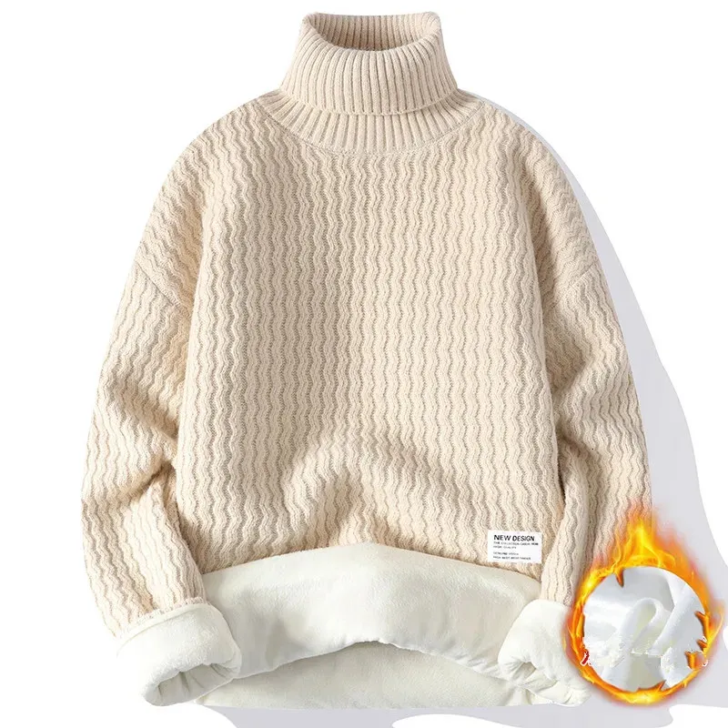 Warm Fleece Turtleneck Sweater for Men Casual Winter Knitted