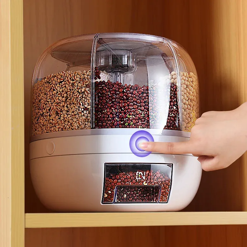 Dispenser di riso rotante a 360 gradi Dispenser per secchi di cereali secchi sigillati Contenitore per alimenti da cucina a prova di umidità 240112