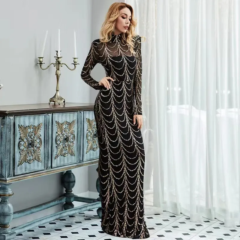 Black Gold Mother of the Bride Dress High Neck Sequined Lace Appliques Long  Sleeve Mermaid Formal Evening Gown from Dhgate Mother's Dresses - price  317.41