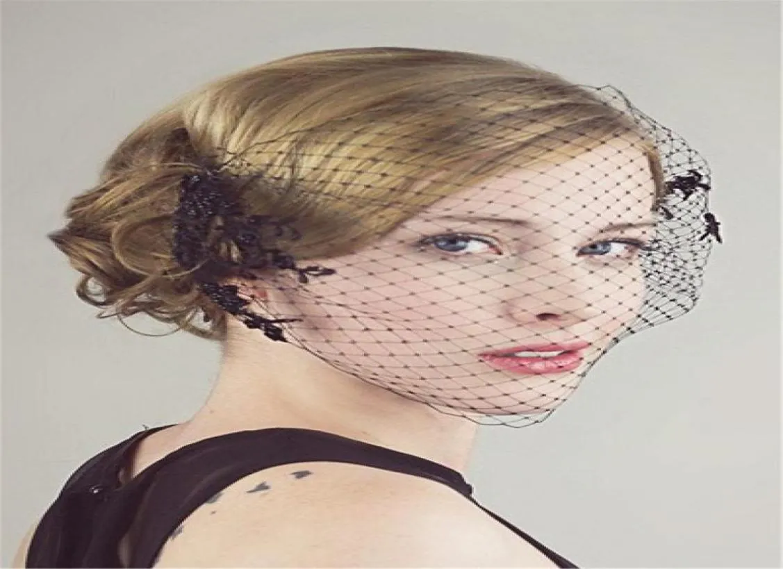 Cheap Black Netting Birdcage Veils 2015 Vintage Lace Applique Cut Edge Sexy Veils For Bridal Accessories EN630113070978