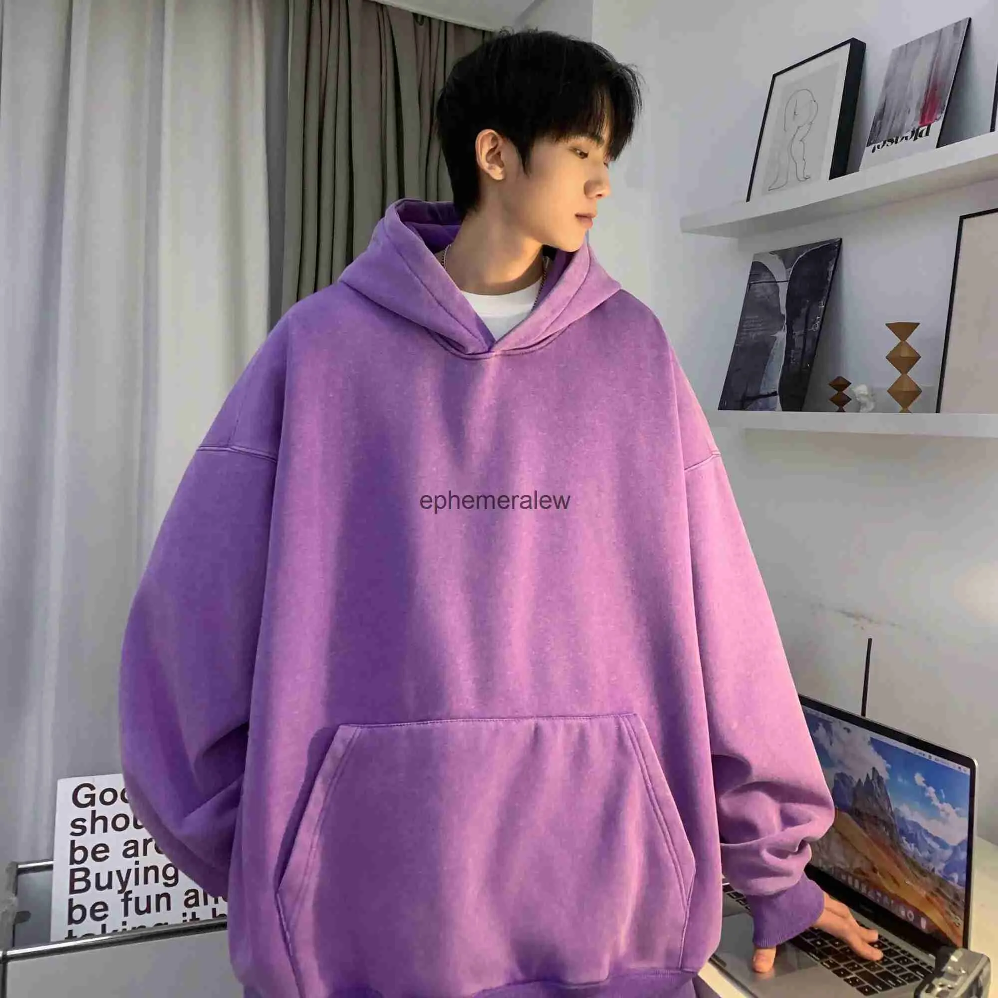 Men's Hoodies Sweatshirts Privathinker Men Retro Washed Plus Size Long Sleeve Hooded Streetwear Autumn Solid Casual Hoody Topsephemeralew