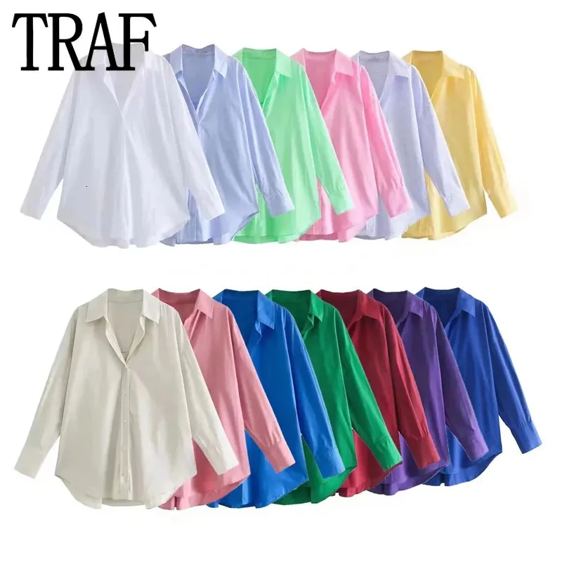 TRAF Multicolour Women 셔츠 여름 긴 소매 상단 여성 버튼 업 셔츠 여성 스트리트 셔츠와 블라우스 240112