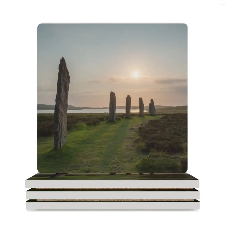 Tischsets The Ring Of Brodgar Sunset Keramikuntersetzer (quadratisch) Schieferbecherauflagen für Getränke-Set individuell gestaltet