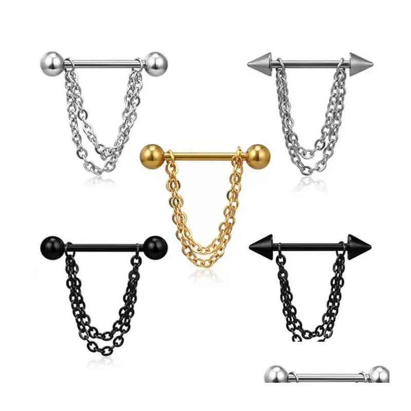 Stainless Steel Nipple Piercing Set 14G Piercings Tongue Barbell Bk Crystal Nipples Ring Drop Delivery Otqhi