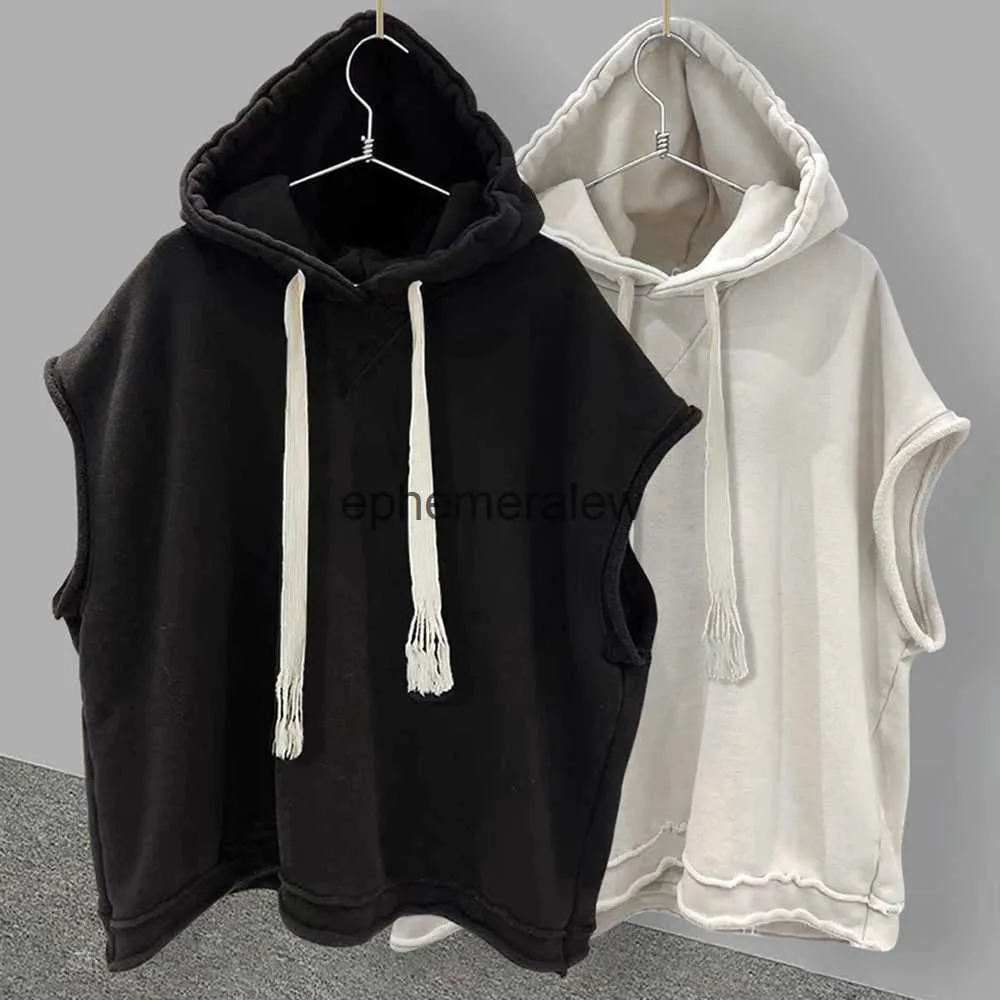 남성용 탱크 탑 2023 New Soly Color Simple Conder Hooded Sleeveless 티셔츠 여름 순수한 면화 거리 올 매치 잘 생긴 조끼 탑 캐주얼 한 느슨한 일관성