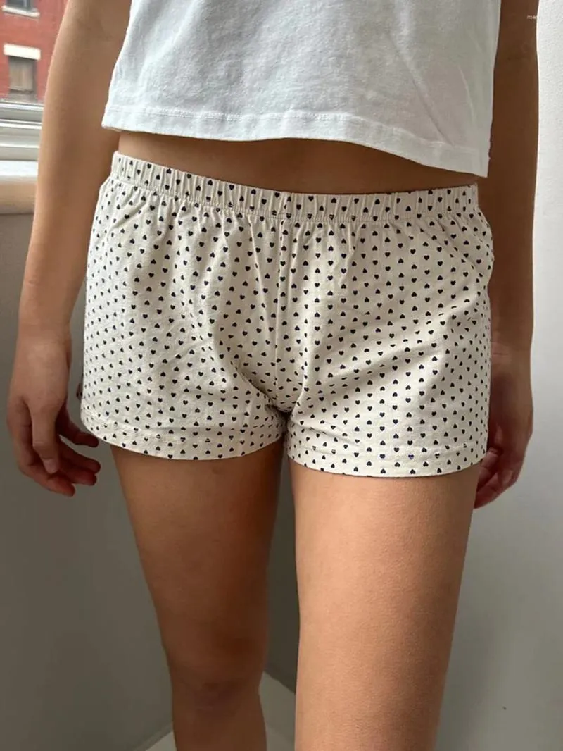 Pantaloncini da donna con stampa di cuori Home Summer Elastico a vita alta Pantaloni corti dritti Casual Pantaloni intimi di cotone dolci e carini Abbigliamento donna