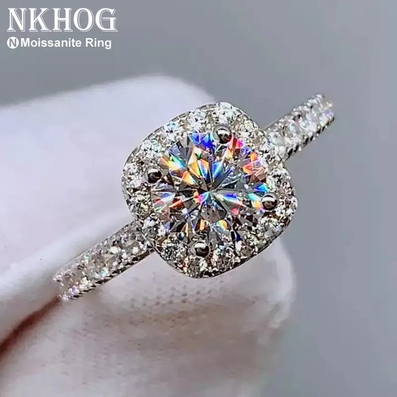 REAL 925 Sterling Silver Ring for Women Square Round 1CT 2CT 3CT Brilliant Diamond Finger Band Wedding Jewelry Gift 240112