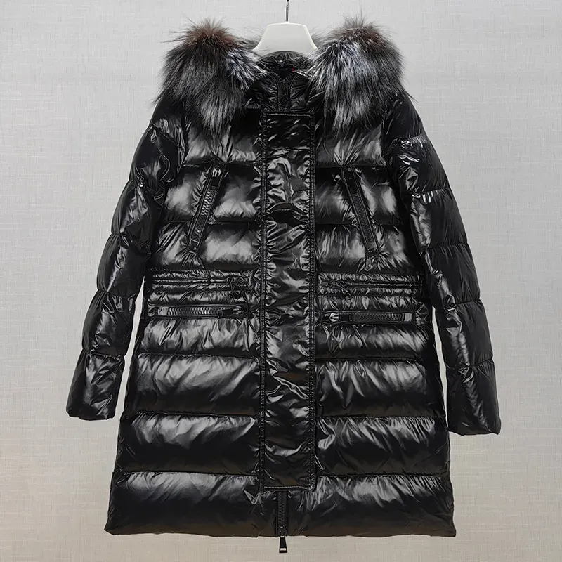 Luxe puffer dames lange pufferjas Fashion Design Dames donsjassen Winter Warm Grote bontkraag Donsjack Designer Merk Dames pufferjassen z6