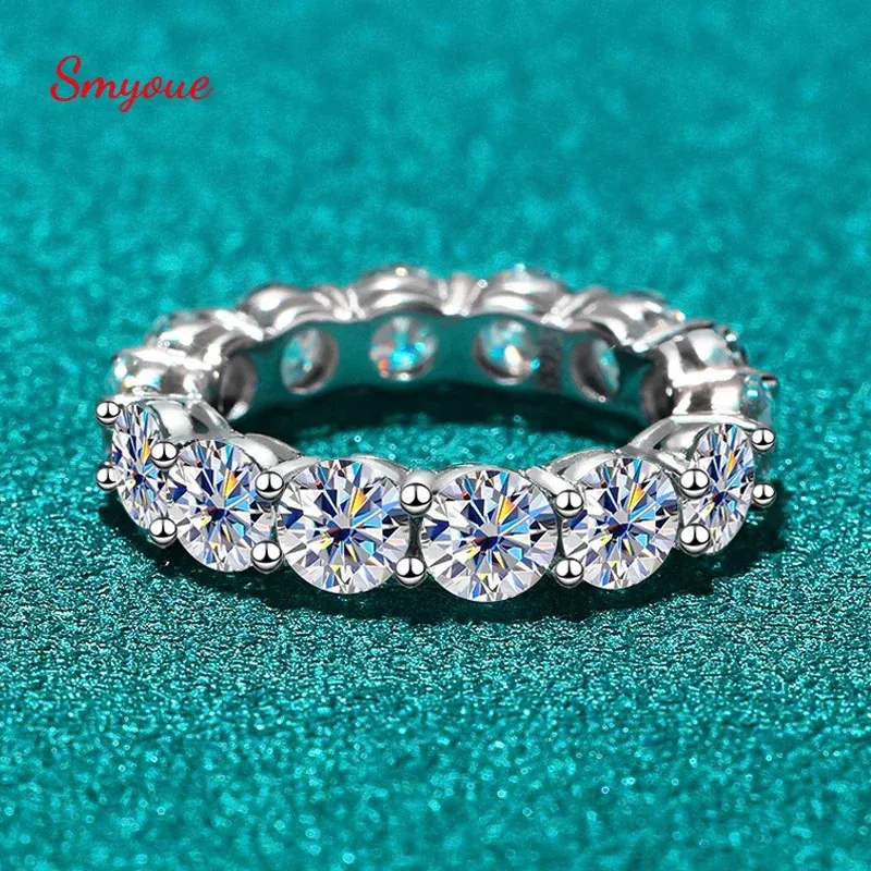 Smyoue 7ct 5mm full ring för kvinnor män glittrande rund klippt Enternity Diamond Band Wedding S925 Sterling Silver 240112