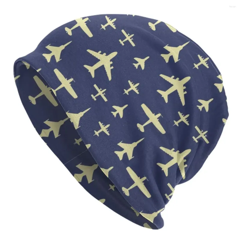 Bérets Passé Avions Bleu Marine Et Beige Motif Bonnet Chapeau Chapeaux Tricotés Hommes Femmes Unisexe Adulte Chaud Hiver Skullies Bonnets Casquettes