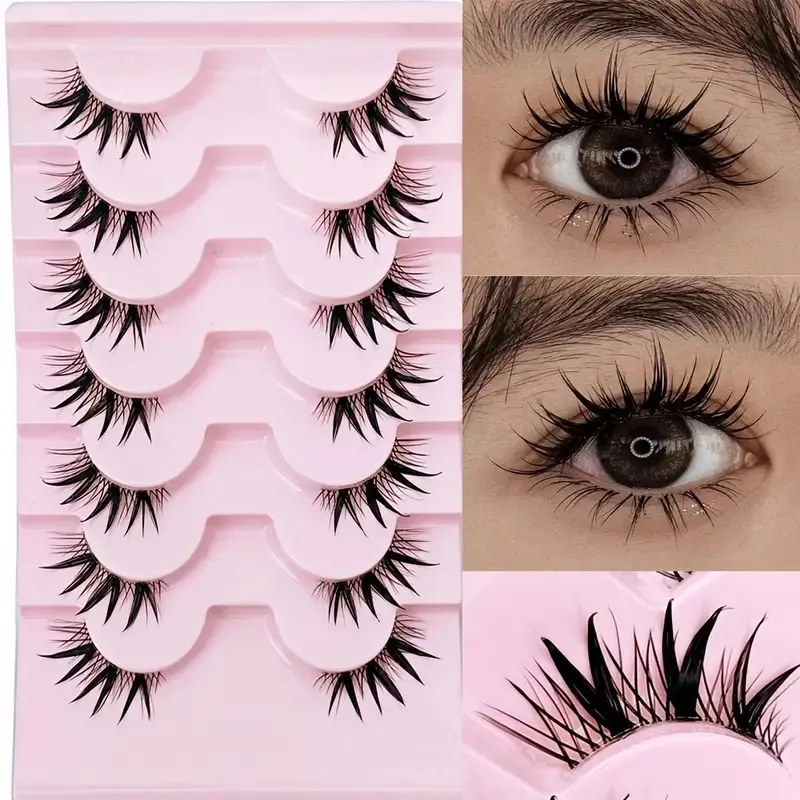 half eye lashes with transparent stem natural long 3D lashes Dramatic fairy clusters Manga lashes false eyelashes wet Look coaplay lashes