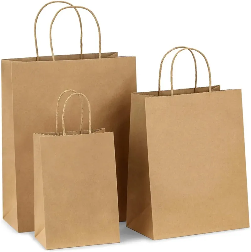 Kraft Paper Presentväskor med handtag shopping bär hantverk brun vit väska diy väska festfestartiklar