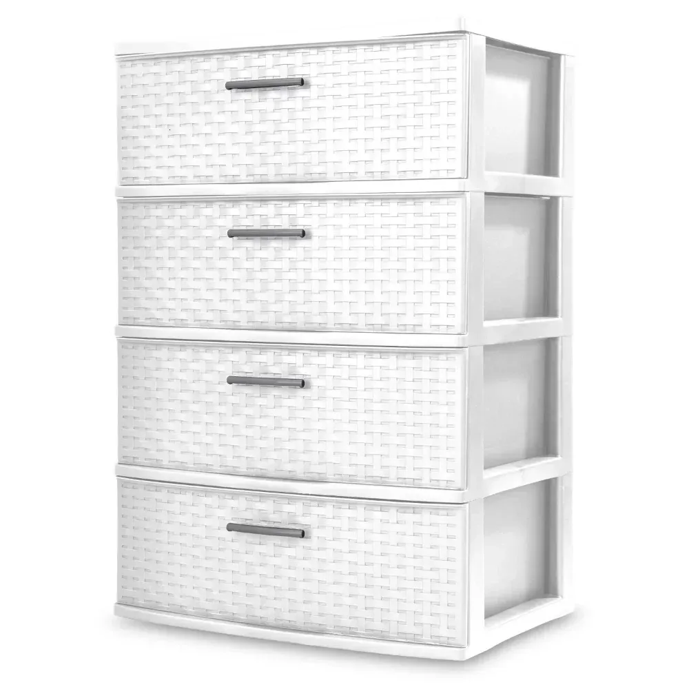 Sterilite Storage Box Organizer 4 Drawer Wide Weave Tower White Storage Boxes Bins 240112