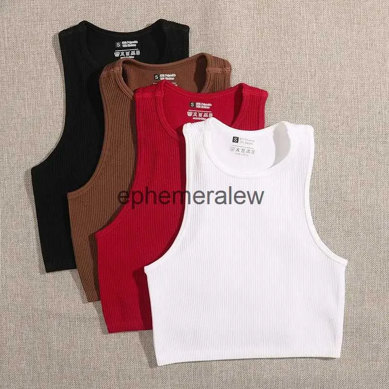 Women's Tanks Camis Tank Tops Sexy Crop Vest Solid Harajuku Korean Female Off Shoulder Knitted Khaki White Summer Women Casual Basic O Neckephemeralew