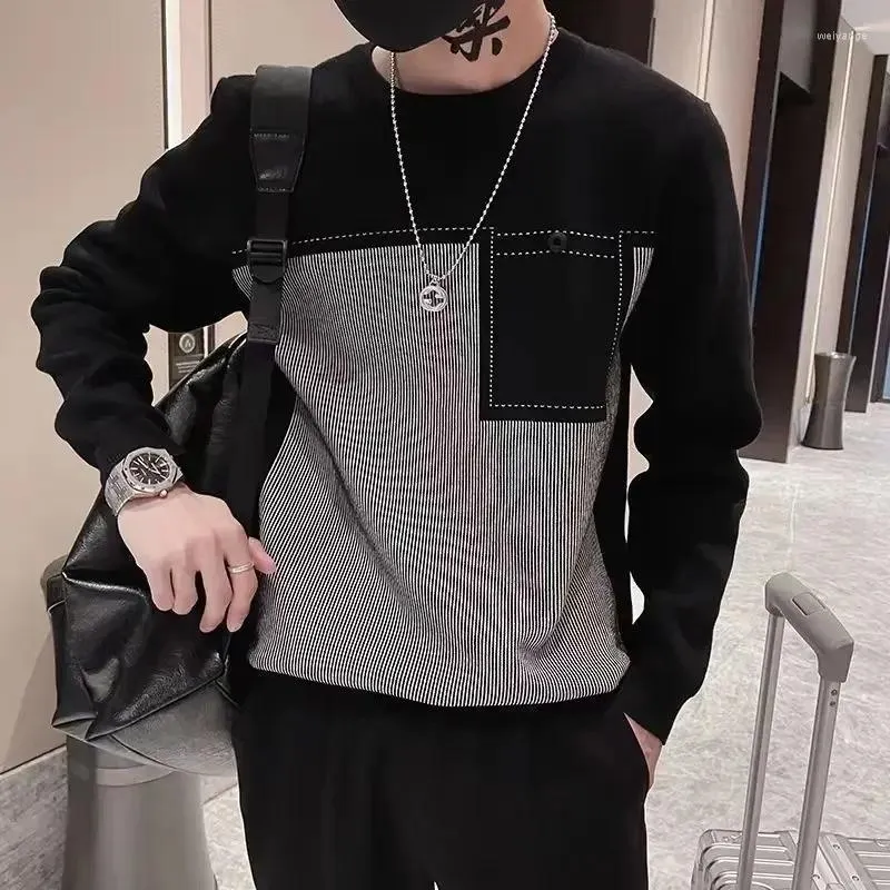 メンズセーターの男の服黒プルオーバー編みの男性のために編み上げられた縞模様の大きな大きなサイズのトップス