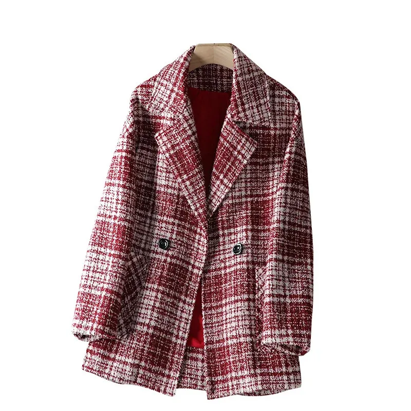 Yibaka Plaid Blazer för kvinnor Elegant långärmad avslag Collar Jacket Fashion Office Ladies Single Button Coats 240113