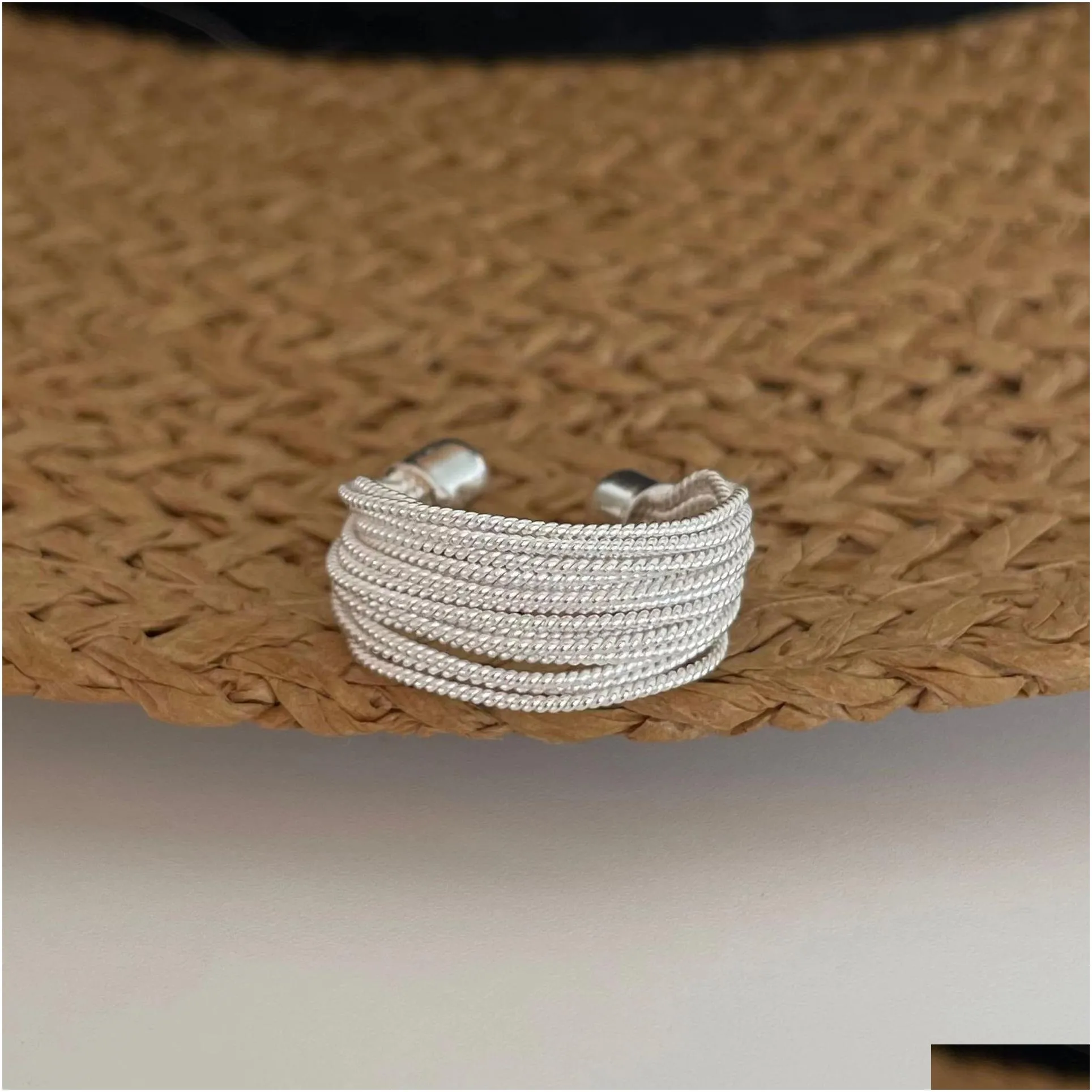 925 Sterling Sier Mti-Thread Open Plain Ring Simple Jewelry Drop Delivery Dhda9