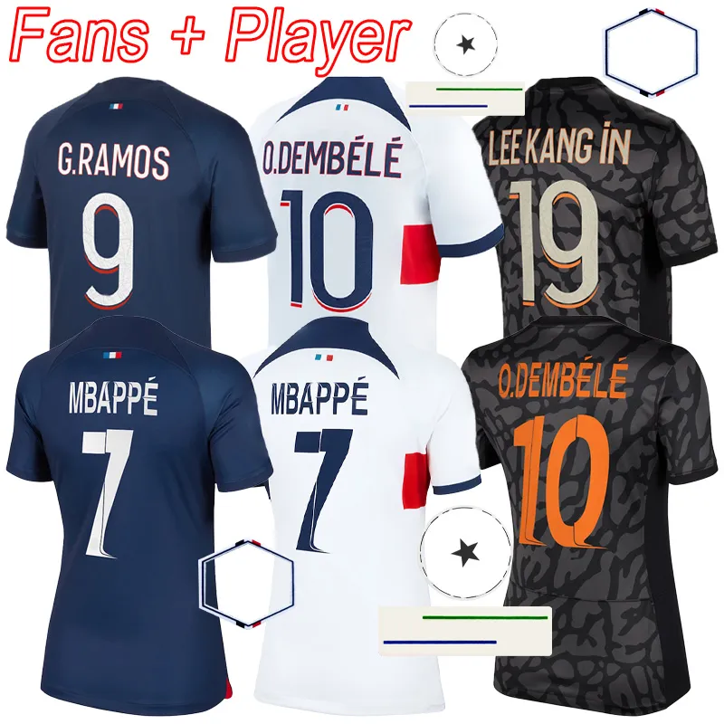 Psges Soccer Jerseys fans och spelare version 2023 Paris Mbappe O.Dembele Leekang i män fotbollströja hem borta skjortor tredje skjortan 23 24 Camiseta futbol maillot fot