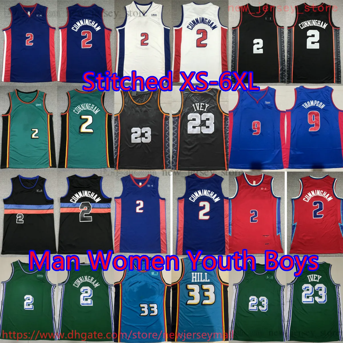 Custom S-6XL Basketball 2 Cade Cunningham Jersey 2024 New City Stitched 23 Jaden Ivey 9 Ausar Thompson Jersey Blue White Home away Retro Breathable Sports Shirts