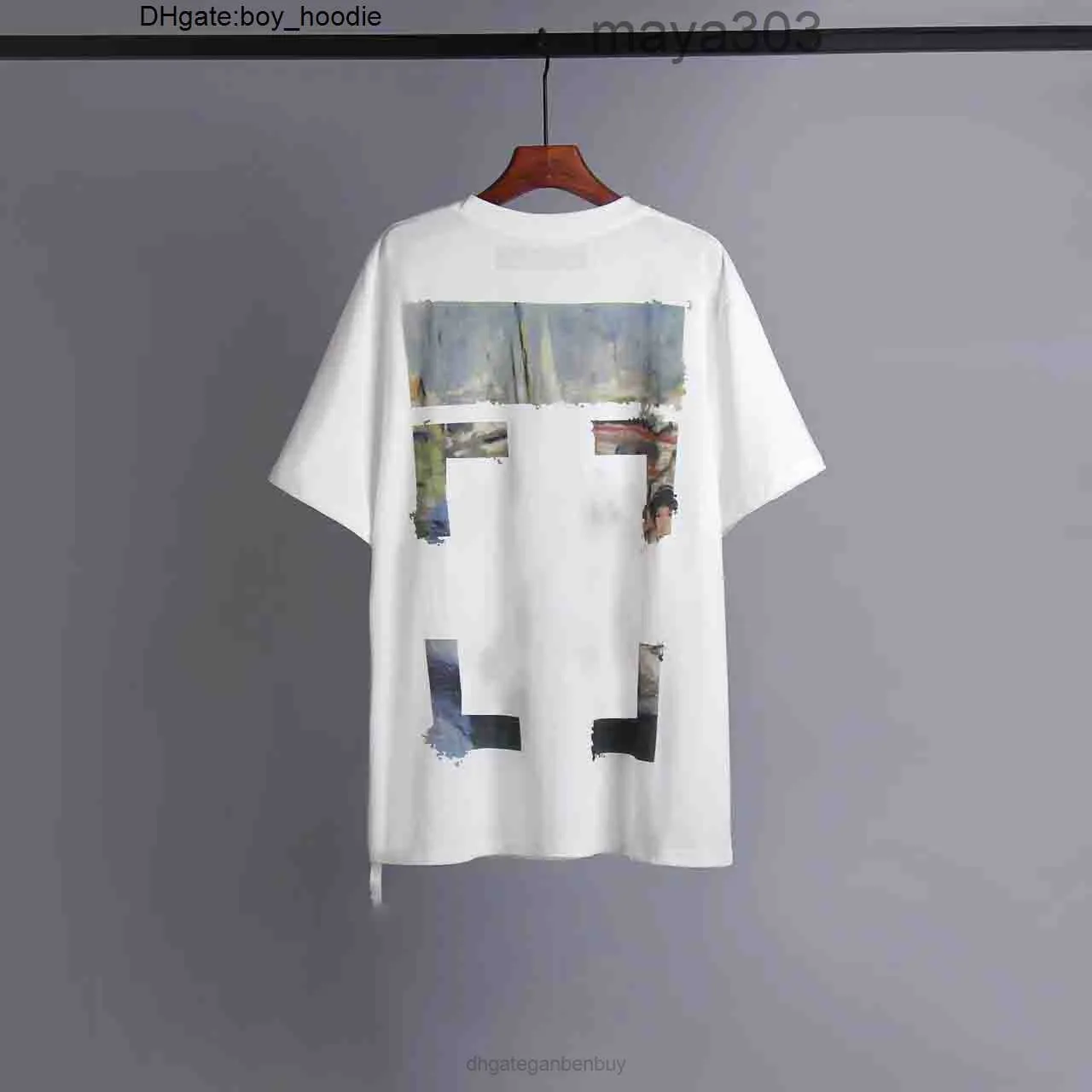 オフデザイナー油絵綿の短袖TシャツTシャツカジュアルティートップスバックプリントブラックサマーヒップホップOWルーズ7JJLHJ9A HJ9A