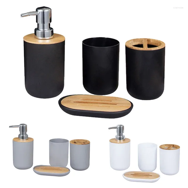 Bath Accessory Set 4Pcs Bamboo Bathroom Toothbrush Holder Lotion Lottle Soap Dish Container Home Accessories
