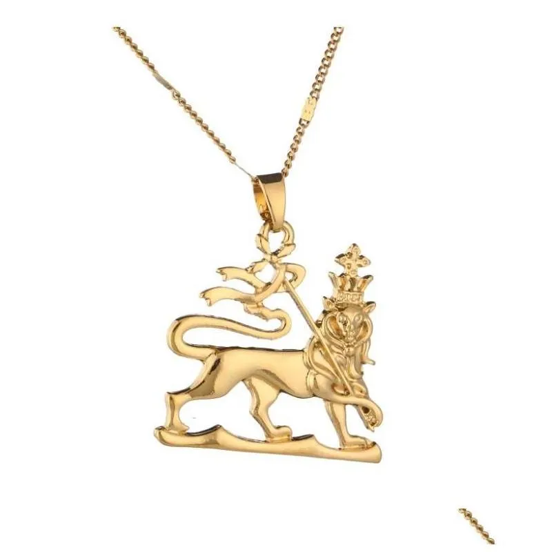 Colliers pendentif couleur or africain éthiopien Lion pendentif collier de Juda à la mode chaîne animale bijoux cadeaux ethniques5830273 Drop Del Dh8Bg