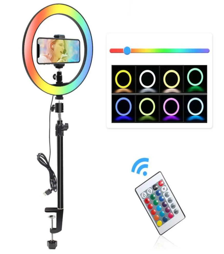 13 12 10 6 tum ringljus 15 färgar rgb ledde anillo de luz 6 rgb blinkande ljus 33 26 cm bordsskiva klämma för youtube live stream8496210