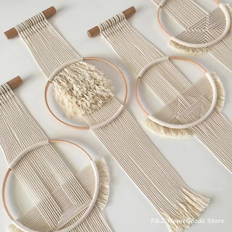 Creatieve Houten Ronde Katoenen Wanddecoratie Macrame Wandtapijt Handgeweven Eenvoudige Mandala Stijl Voor Kamer Huis Decor 240113