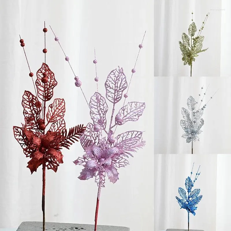 Fleurs décoratives Simulation artificielle Branches de lys paillettes fausse maison décorations de couronne d'arbre de noël bureau ornement de bureau