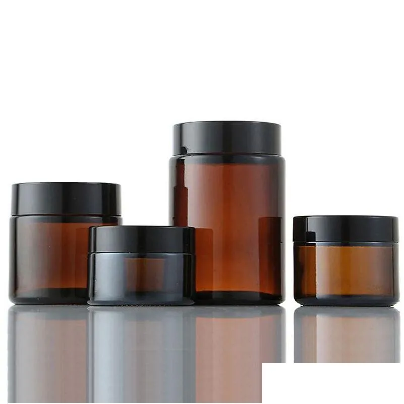 Flessen verpakken Groothandel Bruin amberkleurig glas Crèmeflespot Zwart deksel 5G 10G 15G 30G 50G 100G Cosmetische potten Flessen verpakken Drop Deli Dhzmr