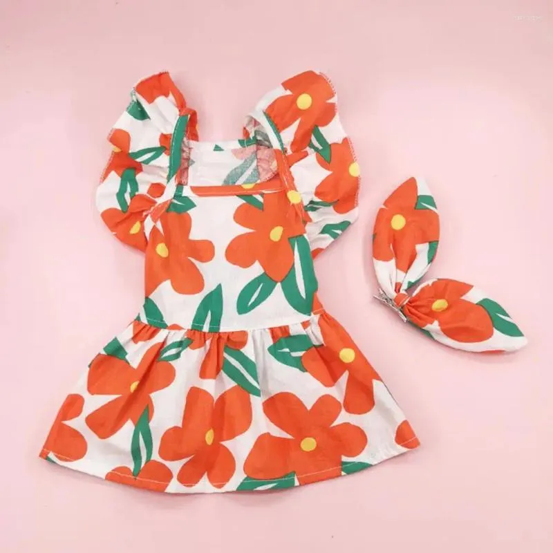 Vêtements pour chiens 1 ensemble robe d'été imprimé floral chiot avec pince à cheveux doux respirant décoratif tenues pour animaux de compagnie vêtements pour usage quotidien