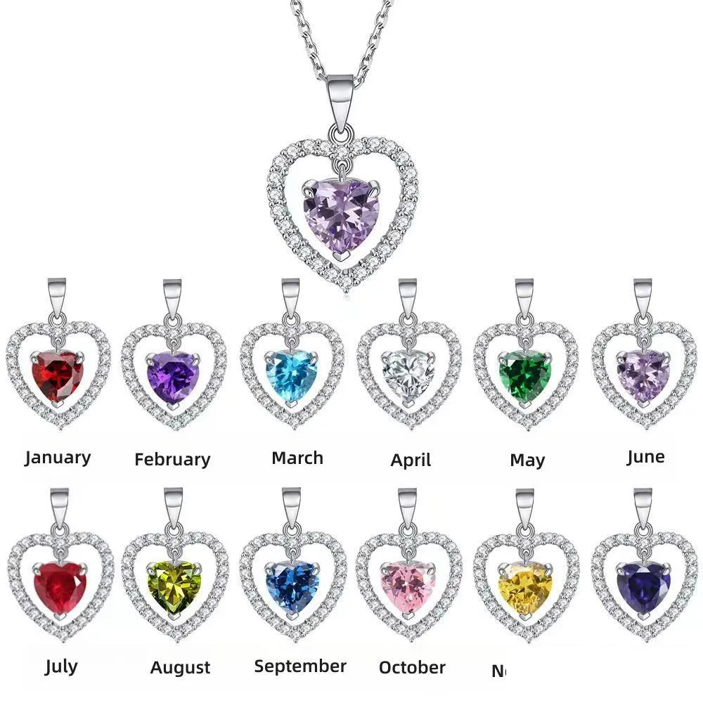 Nuova collana in argento sterling S925 cuore zirconi colore tesoro pendente Twee regalo di compleanno consegna di goccia Dhs6B