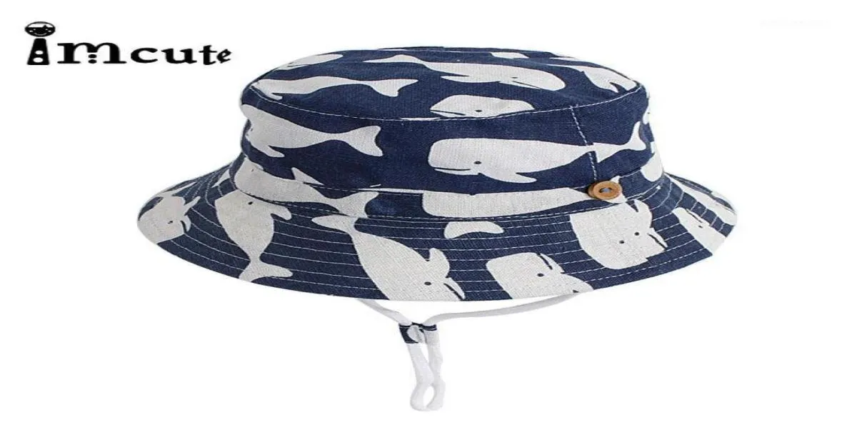 Imcute primavera y verano 2020 nuevo sombrero de cubo para niños gorro de lavabo niños océano playa al aire libre ballena grande dibujos animados Sun16812353