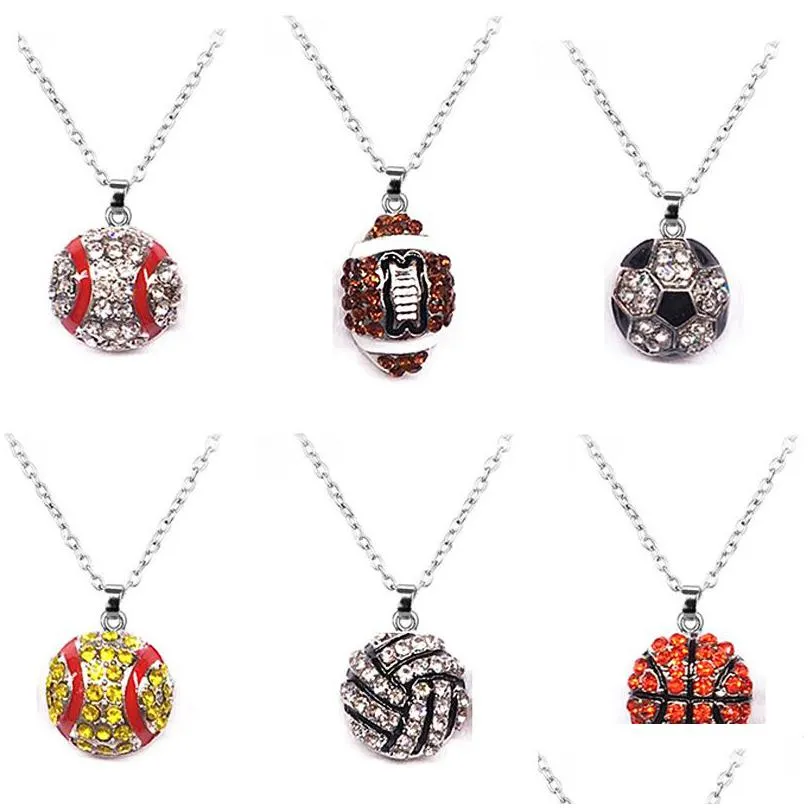 Party Decoration Sports Necklace Party Decoration Promotion Softball Baseball Football Sport Halsband Rhinestone Crystal Drop Deliver DH2AI