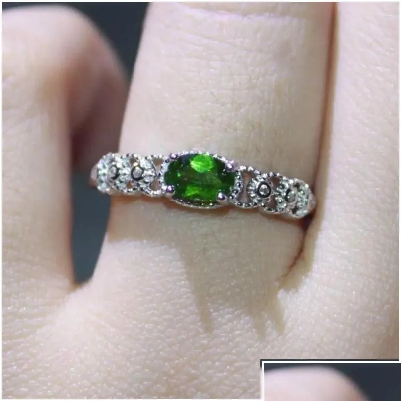 Cluster Rings 925 Sterling Sier Approx4 6Mm Akac Natural Diopside Adjustable Ring Drop Delivery Jewelry Dhfme