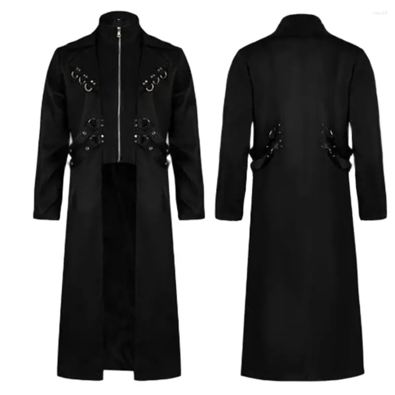 Men's Trench Coats Man Coat Black Jacket Steampunk Windbreaker Gothic Clothing Halloween Costume Punk Outerwear Medieval