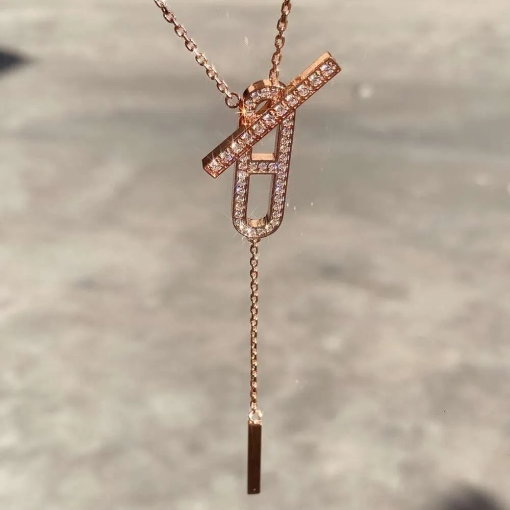 Emma's tassel pig nose Necklace 925 Sterling Silver Plated 18k rose gold full diamond Q sweater chain pendant
