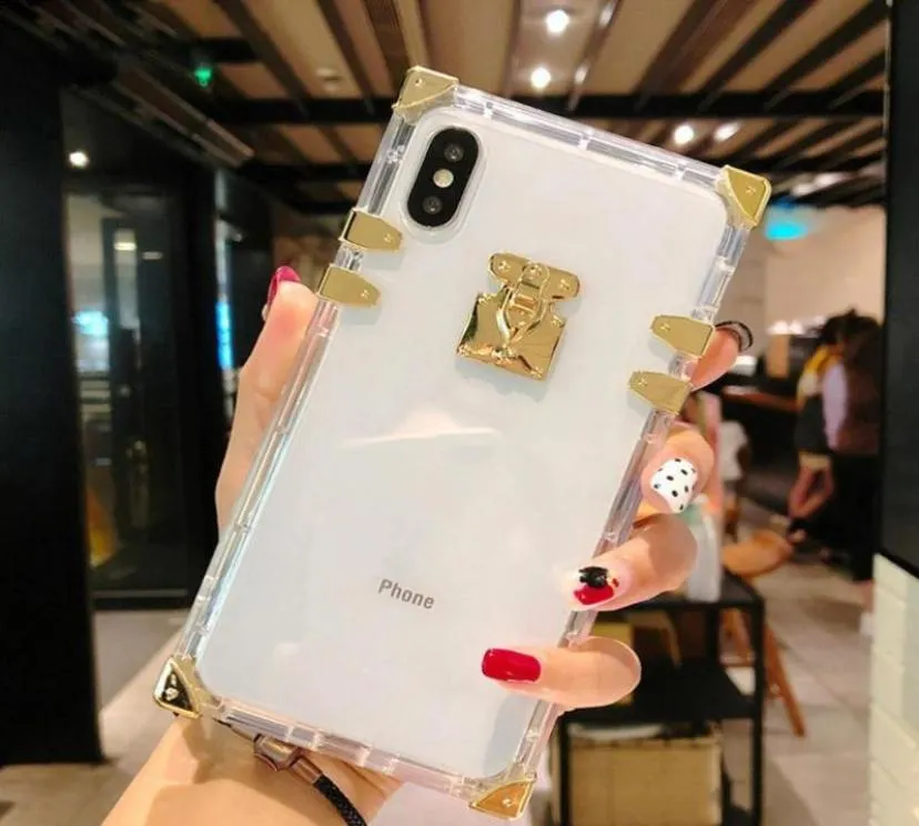 Fashion Luxury Designer Square Phone Cases for iPhone 11 12 13 14 Pro Max XS XR 7 8 Plus Metal Clear Crystal Shockproof Cover4867320