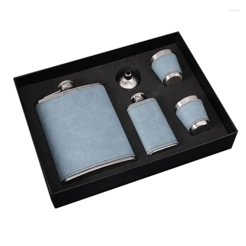 Set fiaschette in acciaio inossidabile di regali per uomo 8 Oz Bar Party Camping Barbecue Tasca portatile Blu chiaro