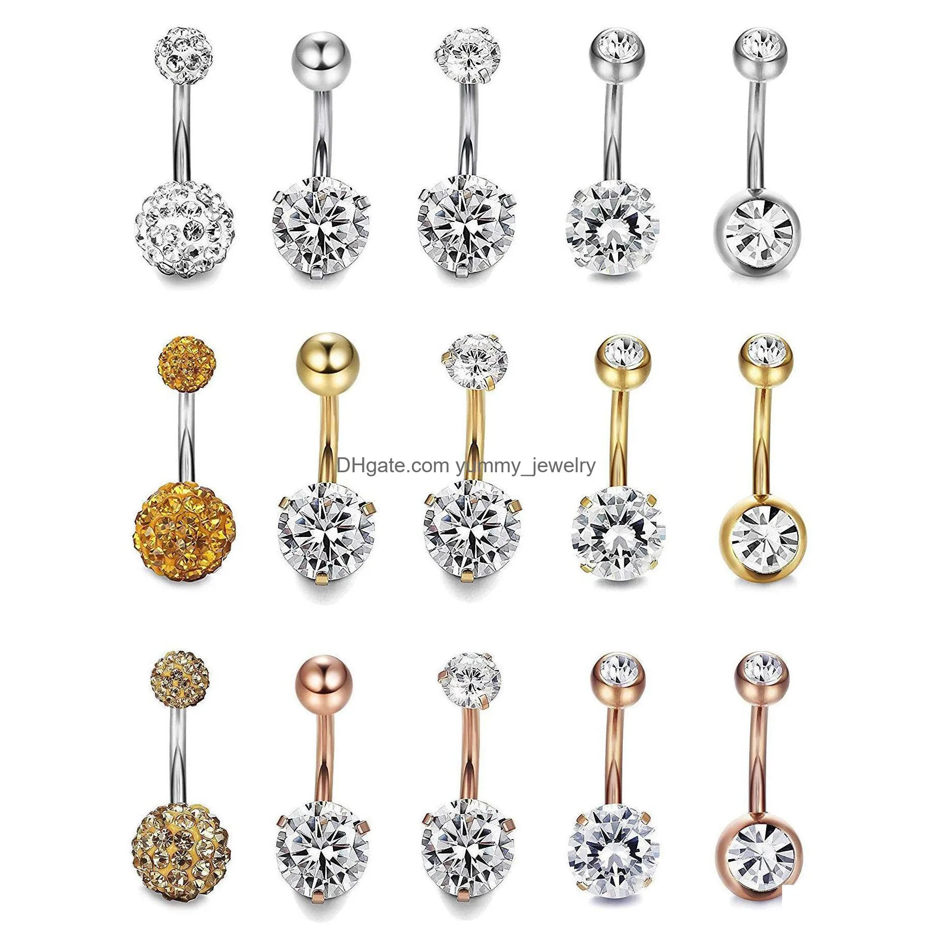 New 316L Steel Y Round Belly Button Rings Zircon Bead Crystal Jewelry Navel Bar Body Piercing Drop Delivery Dhebs