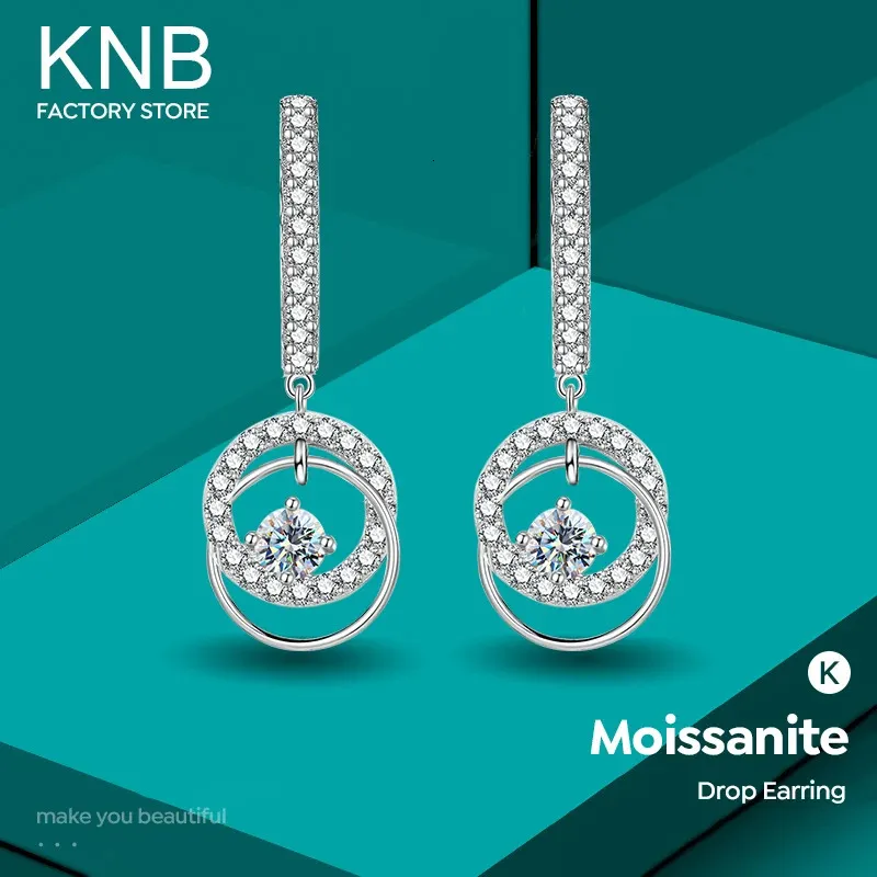 Knb 05ct certificado diamante casamento duplo redondo longo brincos para mulheres real 925 prata esterlina jóias finas 240112
