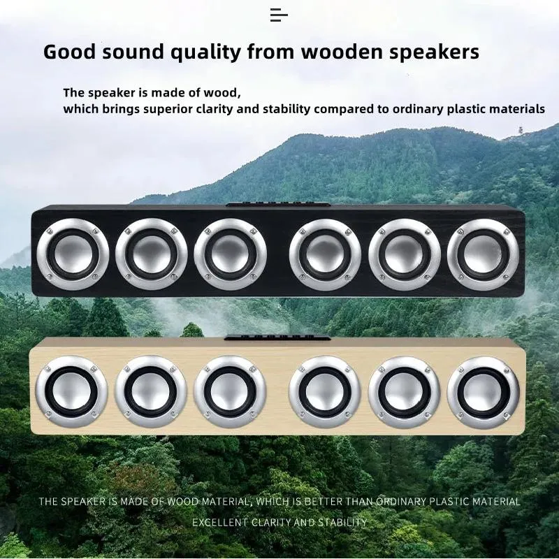 Soundbar TV Barra de som De madeira Alto-falante Bluetooth Sistema de home theater sem fio Suporte para subwoofer AUX / TF com rádio FM boombox para computador